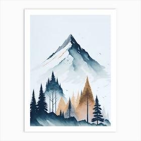 Mountain And Forest In Minimalist Watercolor Vertical Composition 120 Art Print