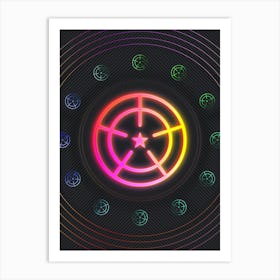 Neon Geometric Glyph in Pink and Yellow Circle Array on Black n.0443 Art Print