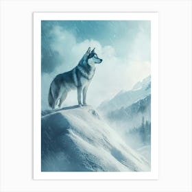 Wolf Standing On Snowy Mountain. Generated with AI. Art Print Art Print