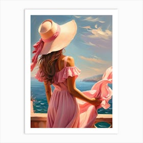 Woman in summer dress looking at the sea 8 Art Print