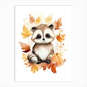 A Panda Watercolour In Autumn Colours 1 Art Print