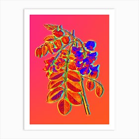 Neon Robinier Rose Bloom Botanical in Hot Pink and Electric Blue n.0070 Art Print