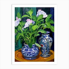 Flowers In A Vase Still Life Painting Periwinkle 2 Art Print