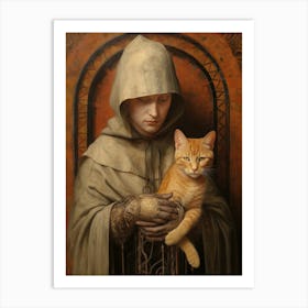 Cat With Monk In A Romantesque Style 1 Art Print