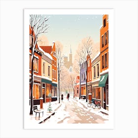 Vintage Winter Travel Illustration Bruges Belgium 1 Art Print