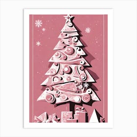 Pink Christmas Tree Cubism 1 Art Print