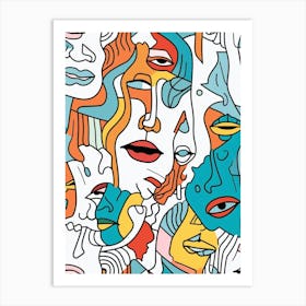 Keith Haring Inspired Face Line Drawing  Art Print