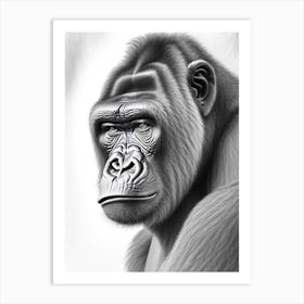 Gorilla With Wondering Face Gorillas Greyscale Sketch 1 Art Print