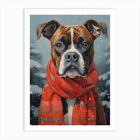 Boxer Dog In The Snow 1 Art Print