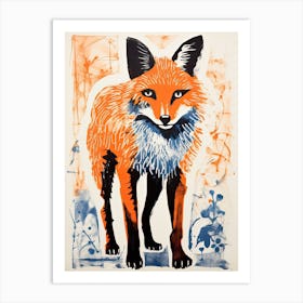 Red Fox, Woodblock Animal Drawing 2 Art Print