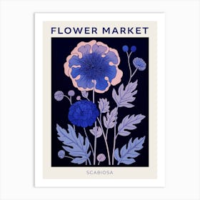 Blue Flower Market Poster Scabiosa 2 Art Print