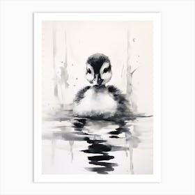 Black & White Watercolour Inspired Duckling Art Print