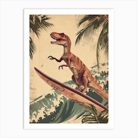 Vintage T Rex Dinosaur On A Surf Board 3 Art Print