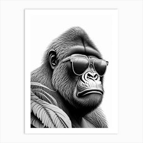 Gorilla In Jungle Gorillas Pencil Sketch 1 Art Print