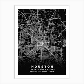 Houston Texas USA Black Map Art Print