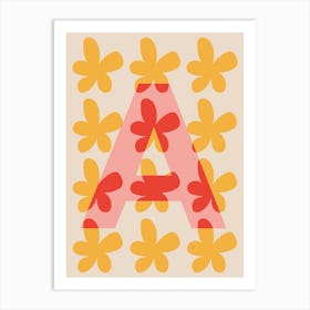 Alphabet Flower Letter A Print - Pink, Yellow, Red Art Print