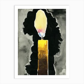 Burning Candle In Black Ink - vertical light dark watercolor illustration Art Print
