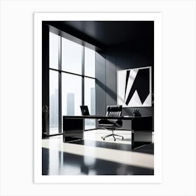 Monochrome Minimalist Office Scene With Hyper White Sunlight Pouring Through A Super Black Window S Art Print