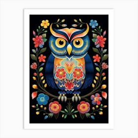 Folk Bird Illustration Great Horned Owl 1 Art Print