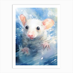 Light Watercolor Painting Of A Swimming Possum 3 Art Print