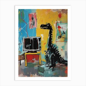 Dinosaur Watching Tv Graffiti Abstract 2 Art Print