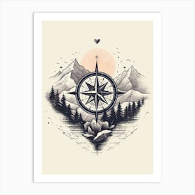 Compass Heart Illustration 4 Art Print