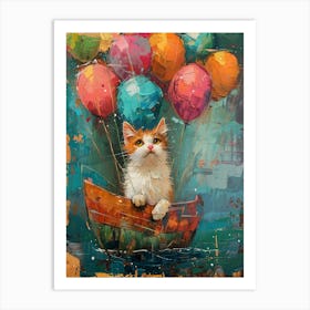 Cat With Balloons Art Print