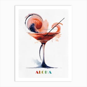 Aloha, Coctail Watercolor Painting Art Print