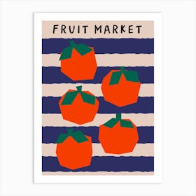 Orange Blue Retro Art Deco Fruit Market Art Art Print