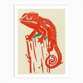 Red Senegal Chameleon Block 3 Art Print