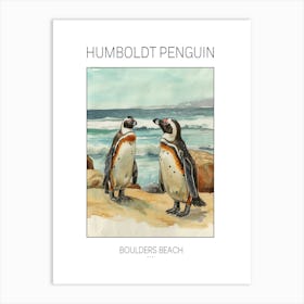 Humboldt Penguin Boulders Beach Simons Town Watercolour Painting 1 Poster Art Print