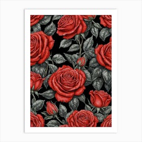 Roses On Black Art Print