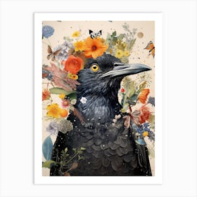 Bird With A Flower Crown Blackbird 4 Art Print
