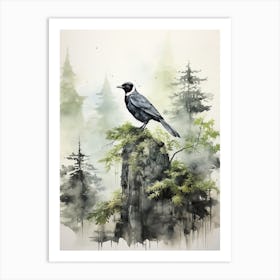 Black Bird, Japanese Brush Painting, Ukiyo E, Minimal 2 Art Print