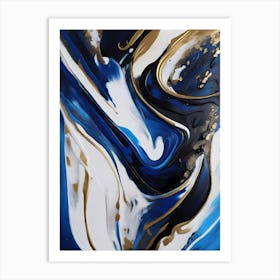 Peace Blue Gold Abstract Psychedelic Fluid Art Print