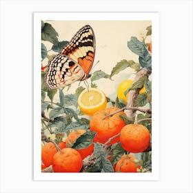 Butterfly With Fruit Japanese Style Painting 2 Art Print