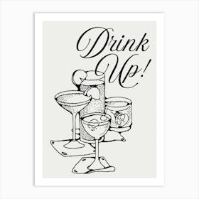 Drink Up Beige & Black  Wall Art Art Print