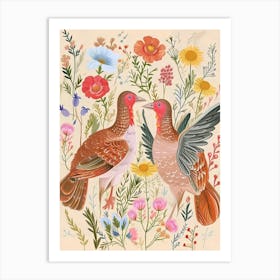 Folksy Floral Animal Drawing Turkey Art Print