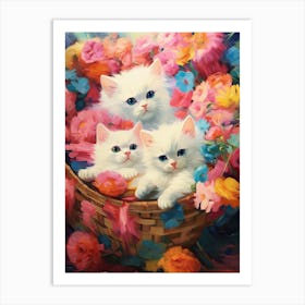 White Kittens In A Basket Kitsch 1 Art Print