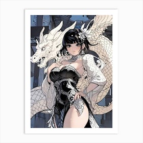 Asian Girl With Dragon Art Print