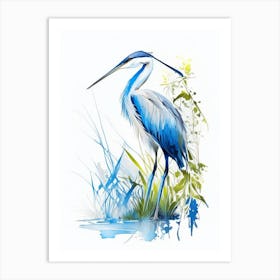 Blue Heron In Garden Impressionistic 6 Art Print