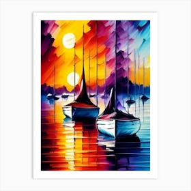 Sailboats At Sunset Art Print