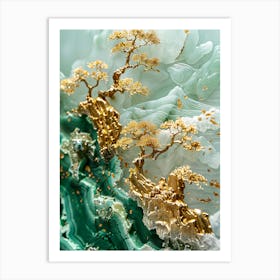 Gold Inlaid Jade Carving Landscape 5 Art Print