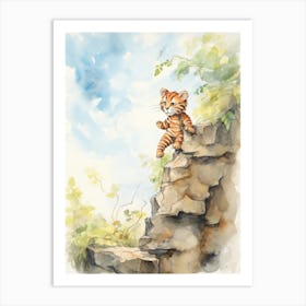 Tiger Illustration Rock Climbing Watercolour 2 Art Print