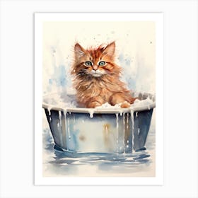 Somali Cat In Bathtub Bathroom 1 Art Print