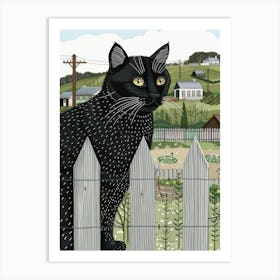 Black Cat On Fence 2 Art Print