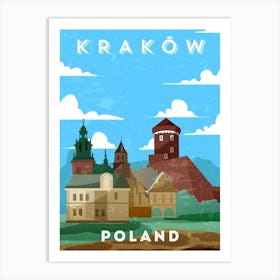 Poland, Krakow — Retro travel minimalist art poster Art Print