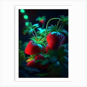 Alpine Strawberries, Plant, Neon Nights 1 Art Print
