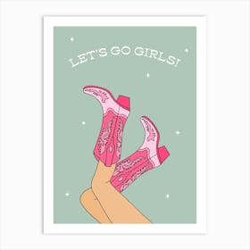 Green Let's Go Girls Cowgirl Art Print