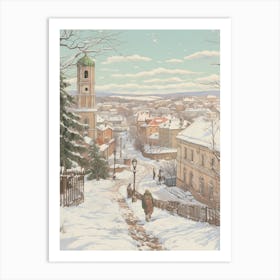 Vintage Winter Illustration Vilnius Lithuania 1 Art Print